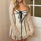 White Lace Flared Sleeve Mini Dress