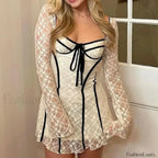 White Lace Flared Sleeve Mini Dress