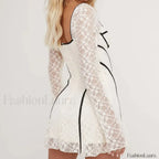 White Lace Flared Sleeve Mini Dress