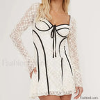 White Lace Flared Sleeve Mini Dress