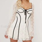 White Lace Flared Sleeve Mini Dress