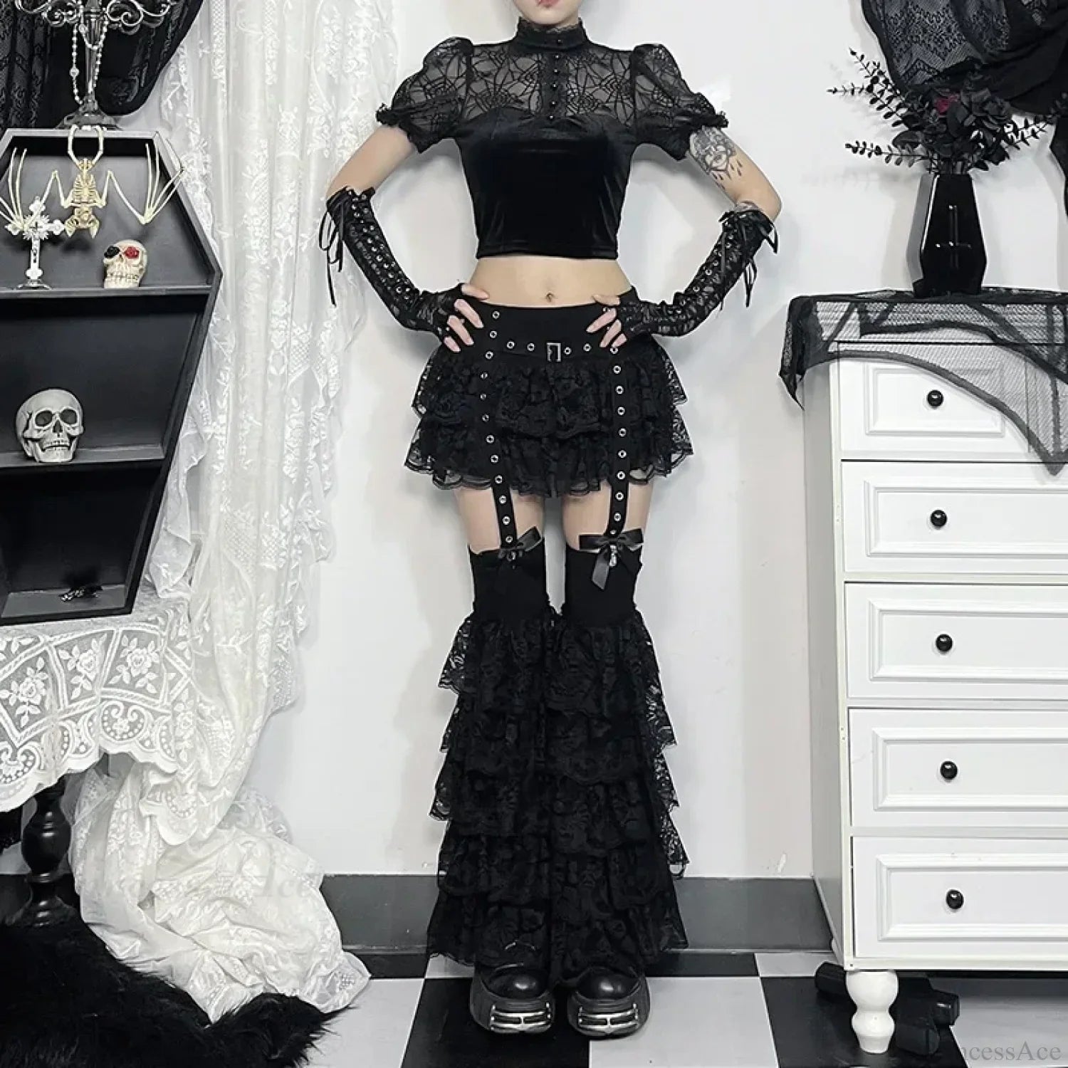 Lace Layered Eyelet Mini Skirt