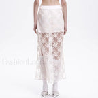 Lace Mesh Side Slit Crochet Skirt