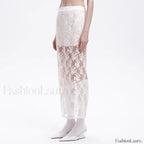 Lace Mesh Side Slit Crochet Skirt