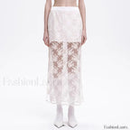 Lace Mesh Side Slit Crochet Skirt