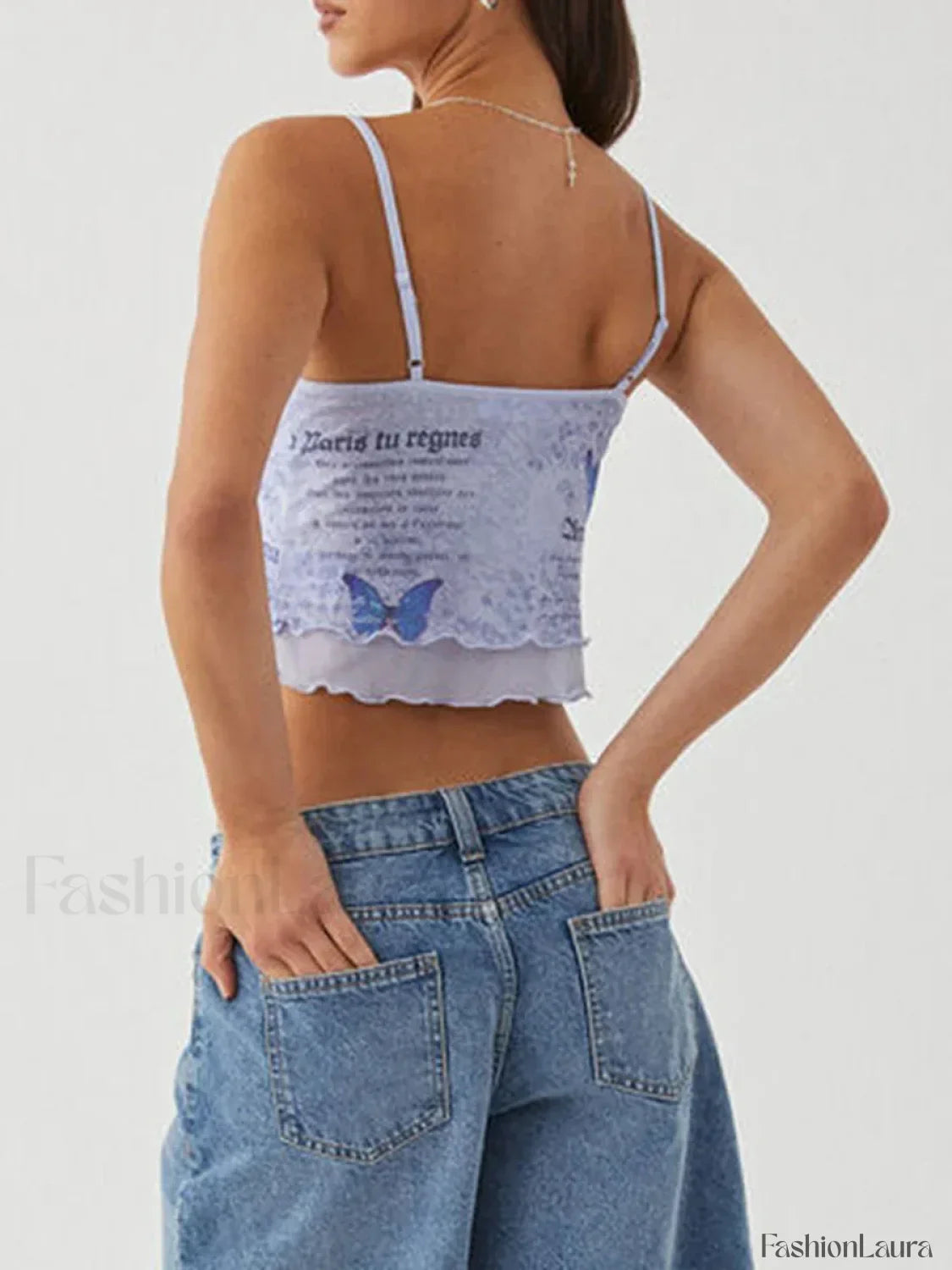 Lace Mesh V-Neck Crop Top