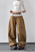 Lace Panel High Waist Wide Leg Jeans