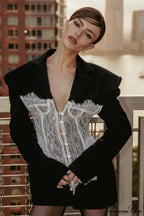 Lace Panel Sexy Fitted Shoulder Blazer