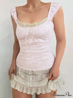 Lace Paneled Graceful Denim Corset Top