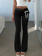 Lace Patchwork Bow Straight Y2K Fashion Pant