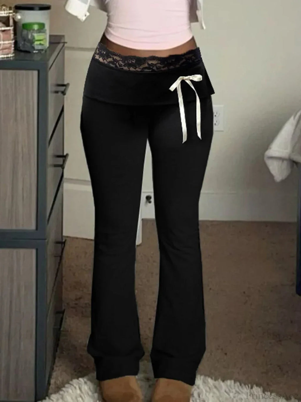 Lace Patchwork Bow Straight Y2K Fashion Pant