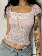 Lace Patchwork Graceful Butterfly Print Dress