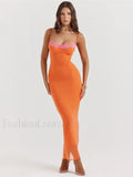 Orange Lace Patchwork Strapless Maxi Dress