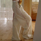 Lace Patchwork White Wide Leg Pants