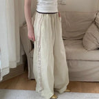Lace Patchwork White Wide Leg Pants