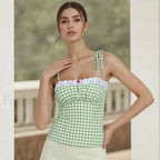 Lace Plaid Fitted Crop Top