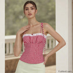 Lace Plaid Fitted Crop Top