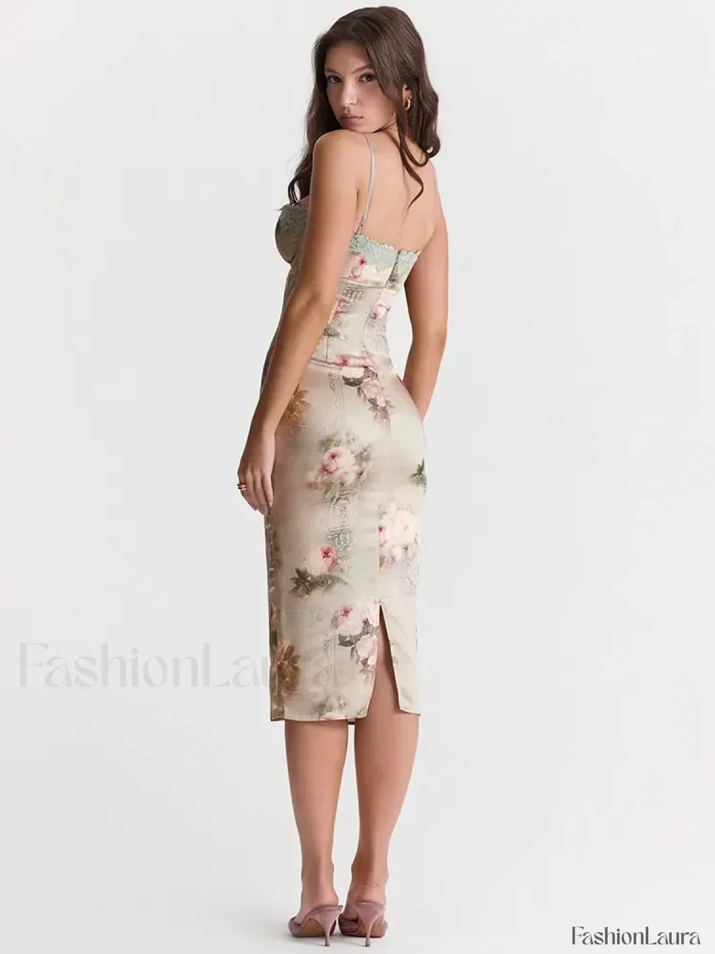 White Lace-print Strapless Midi Dress