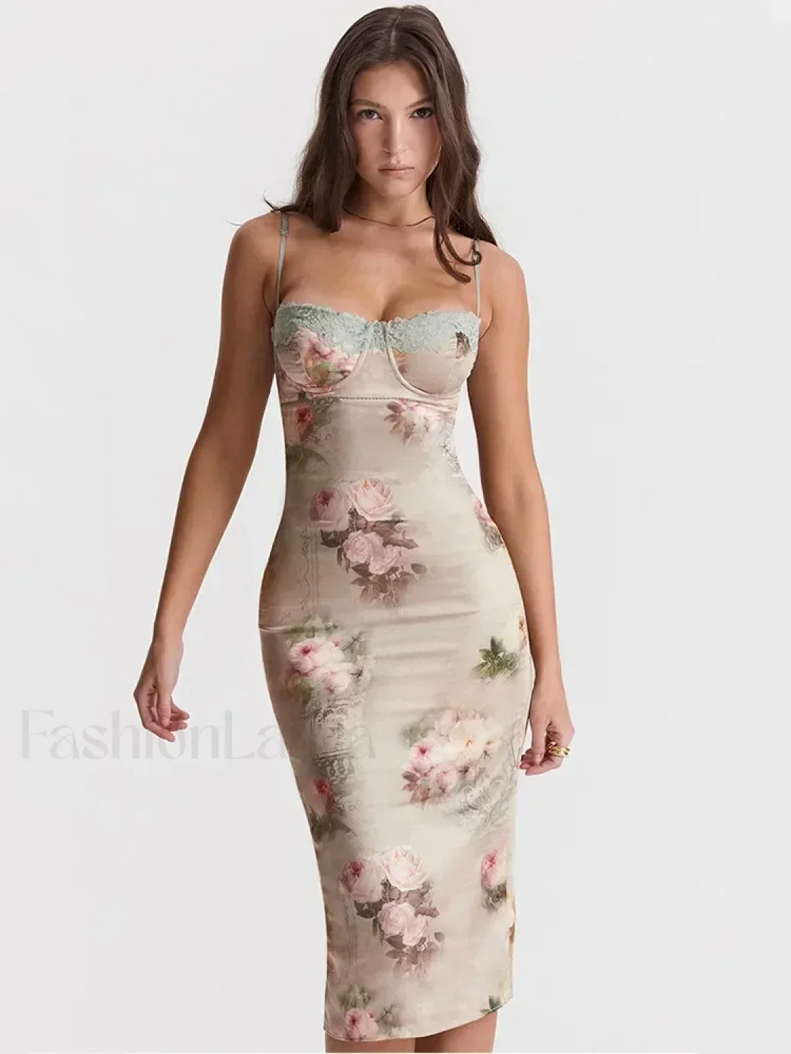 White Lace-print Strapless Midi Dress
