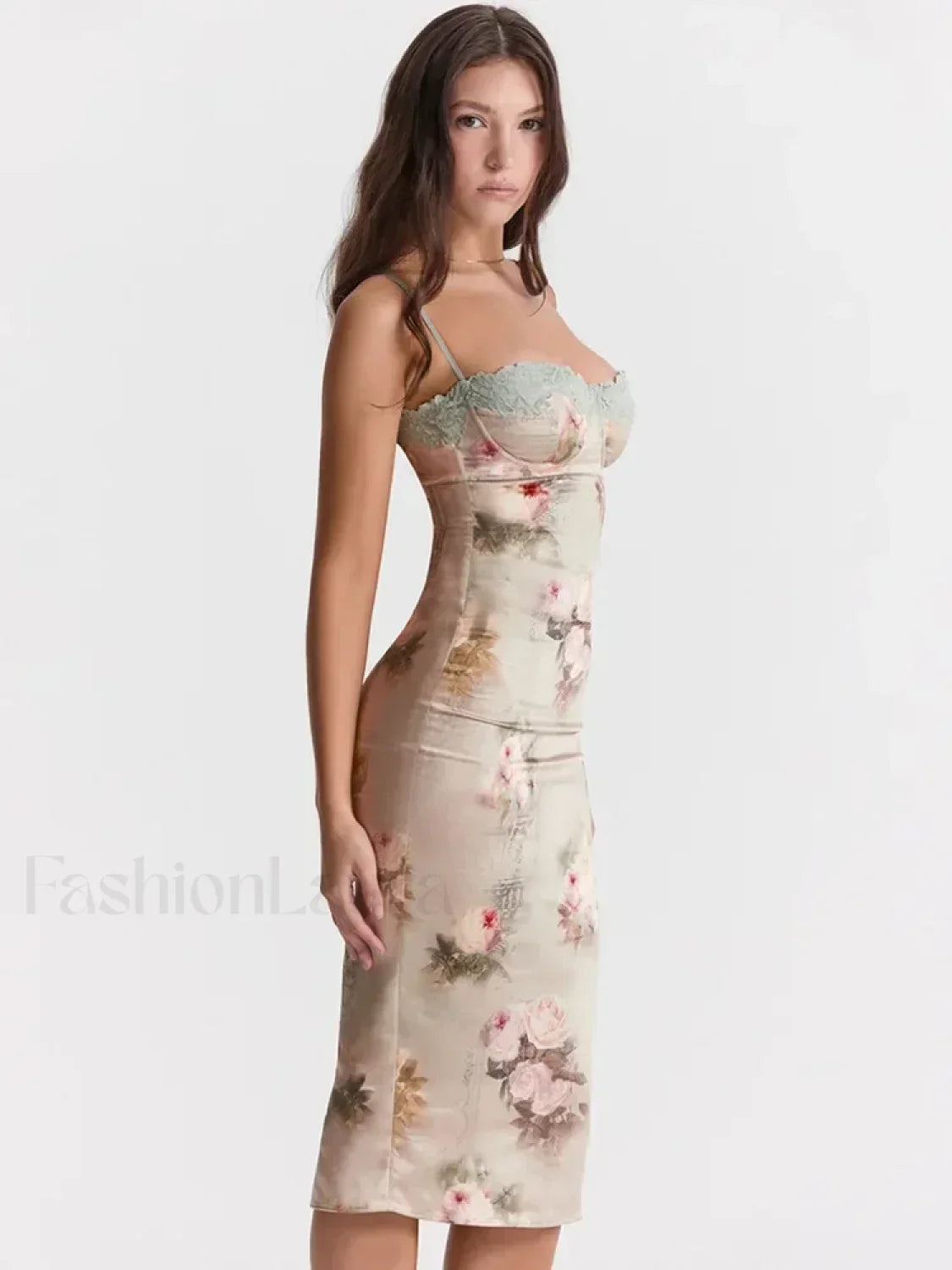 White Lace-print Strapless Midi Dress