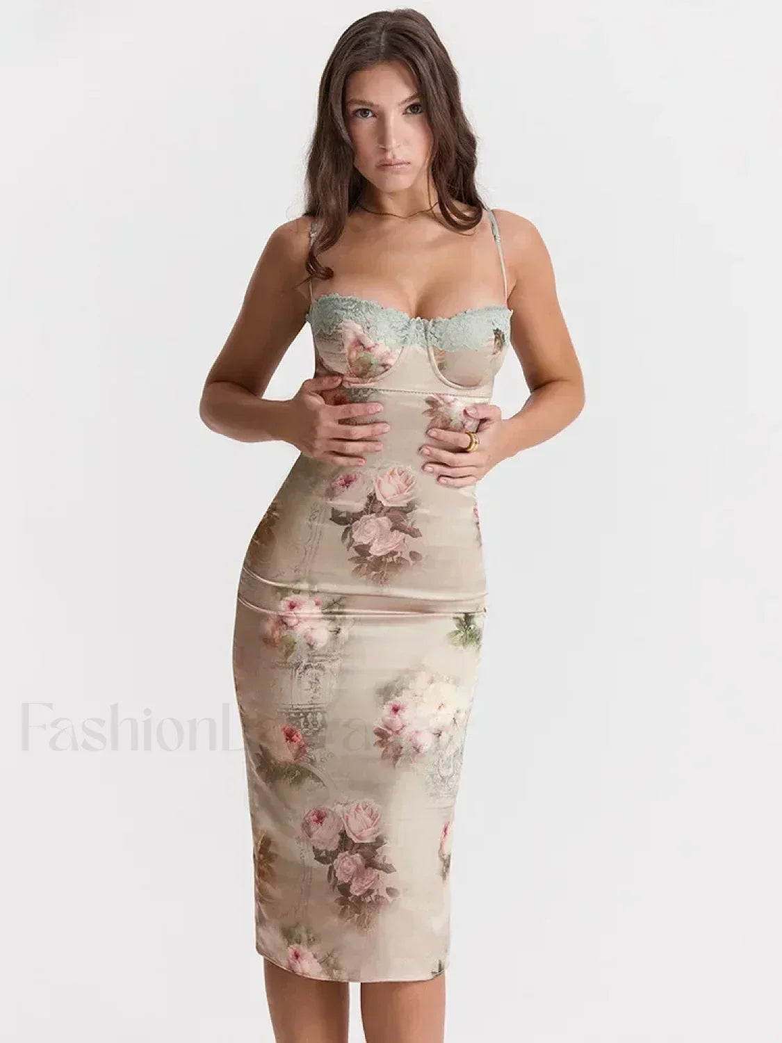 White Lace-print Strapless Midi Dress