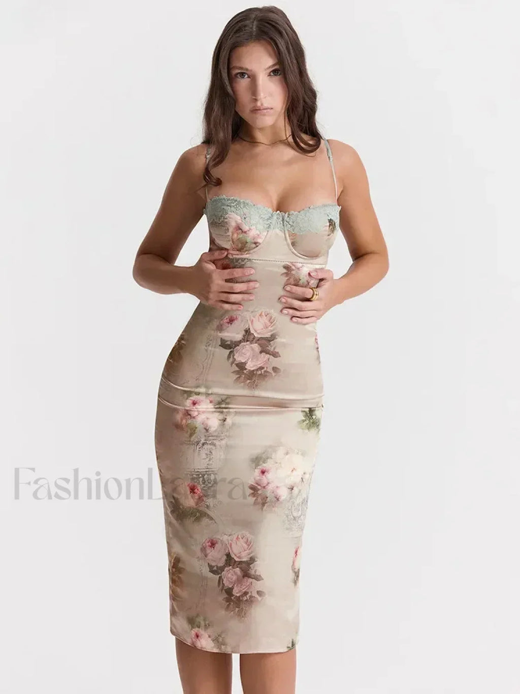 White Lace-print Strapless Midi Dress