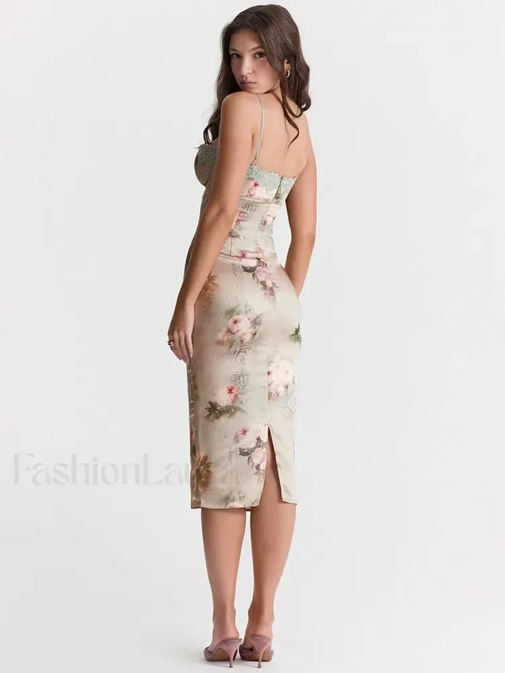 White Lace-print Strapless Midi Dress