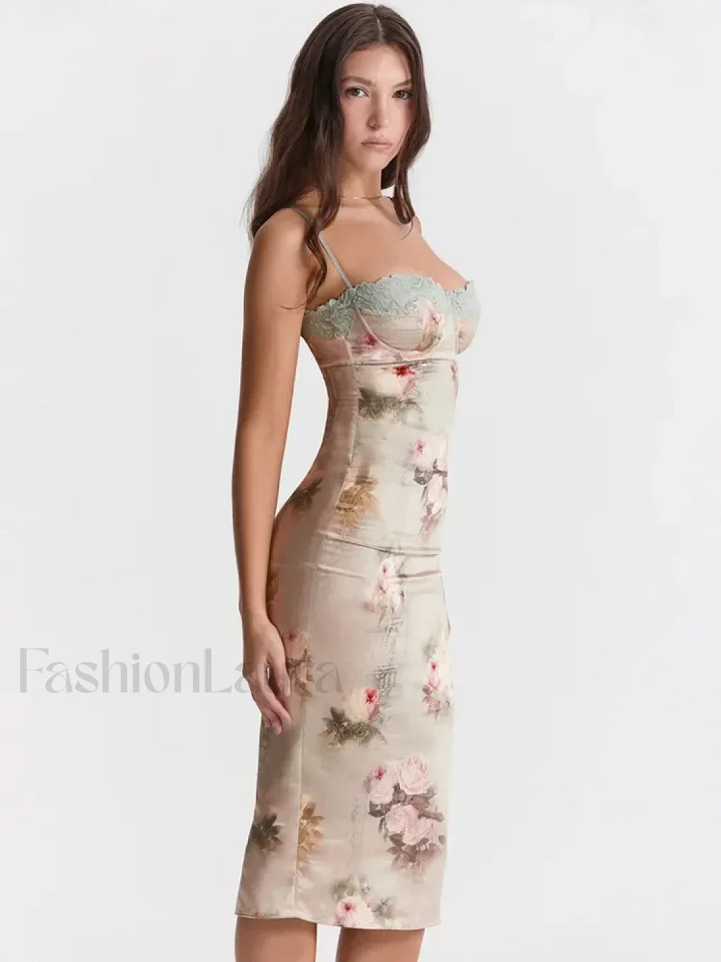 White Lace-print Strapless Midi Dress