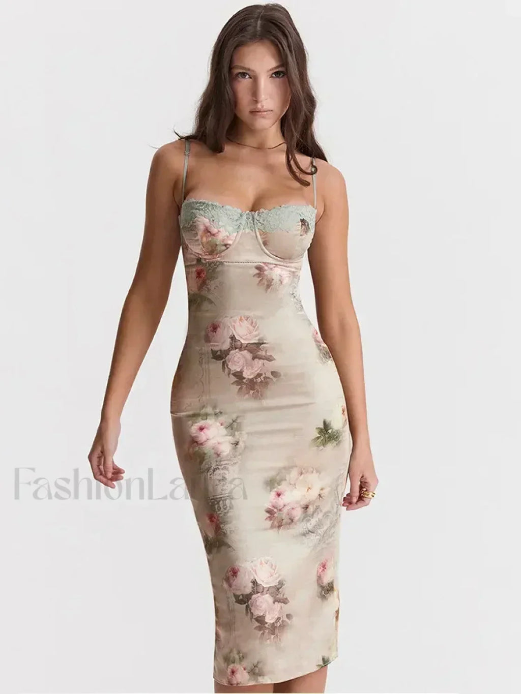 White Lace-print Strapless Midi Dress