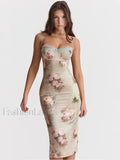White Lace-print Strapless Midi Dress