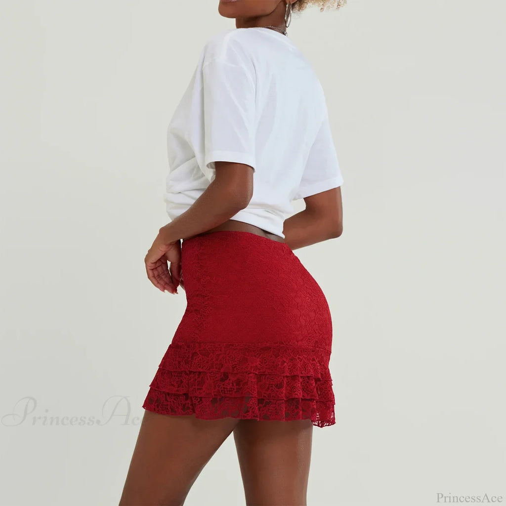 Lace Ruffles High Waist Skirt