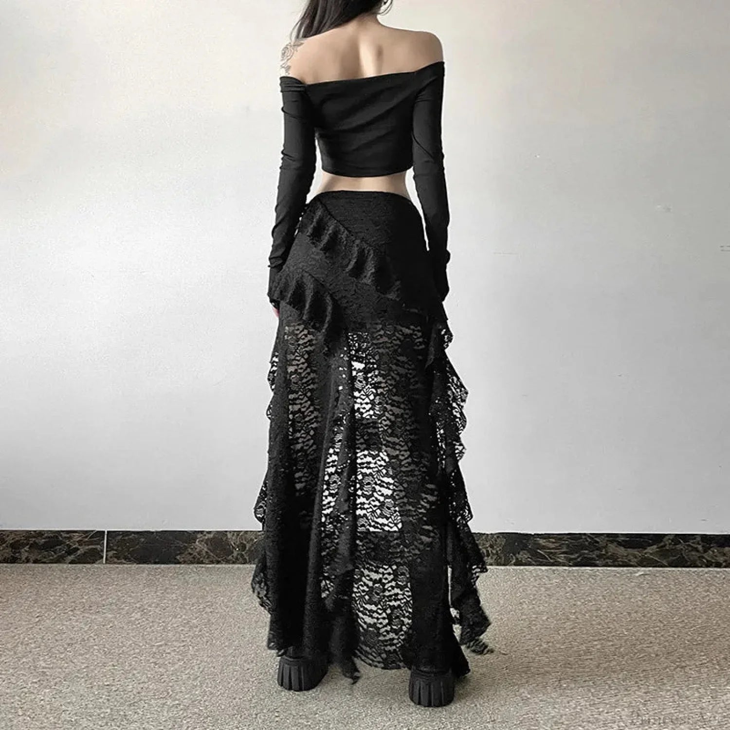 Lace Ruffles Patchwork Mini Skirt