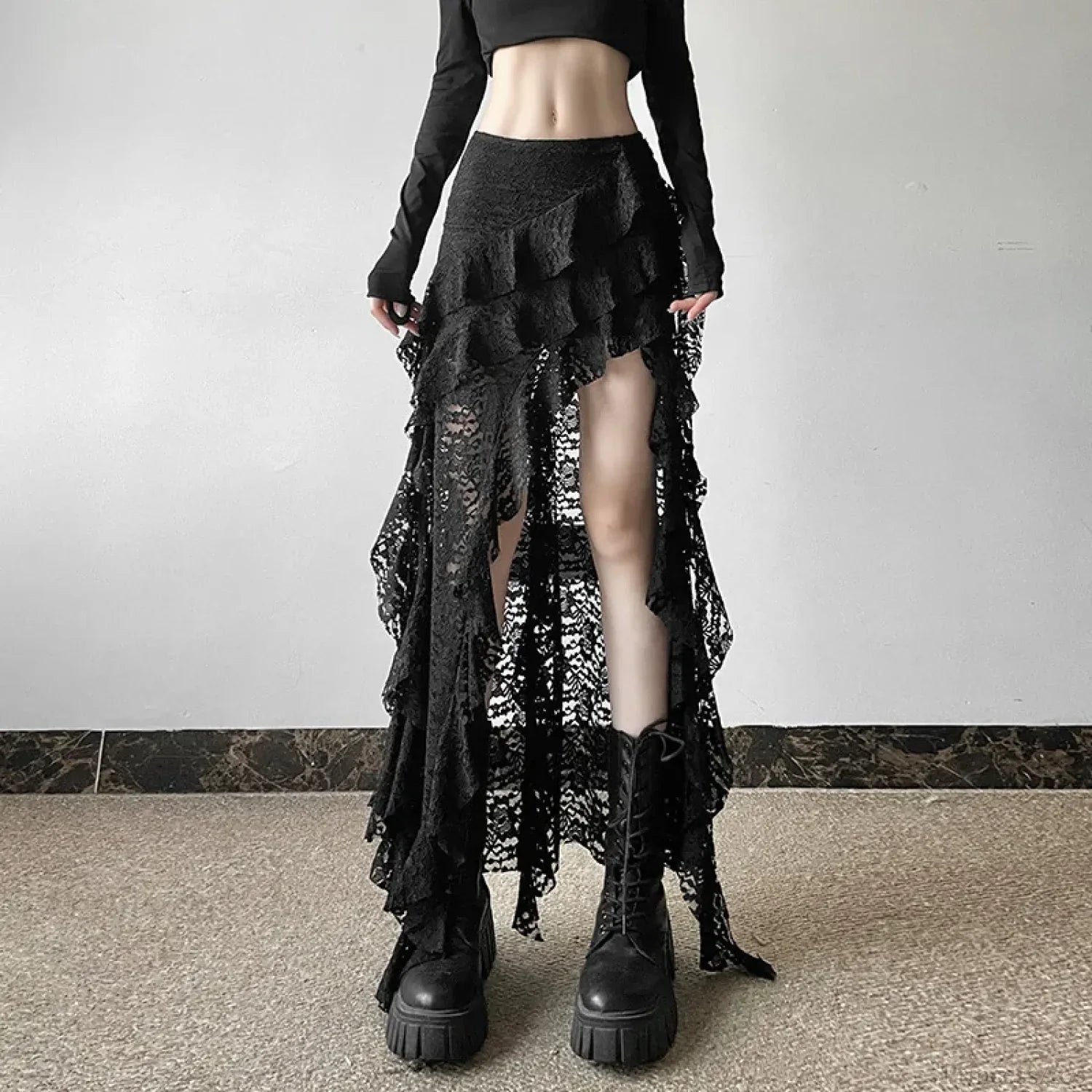 Lace Ruffles Patchwork Mini Skirt