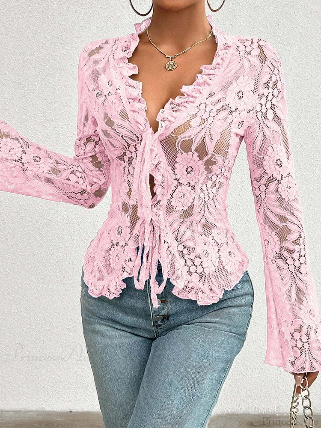 Lace See-Through Sexy Long Sleeve Blouse