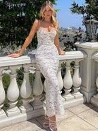 Lace Slip Embroidery Midi Vacation Dress