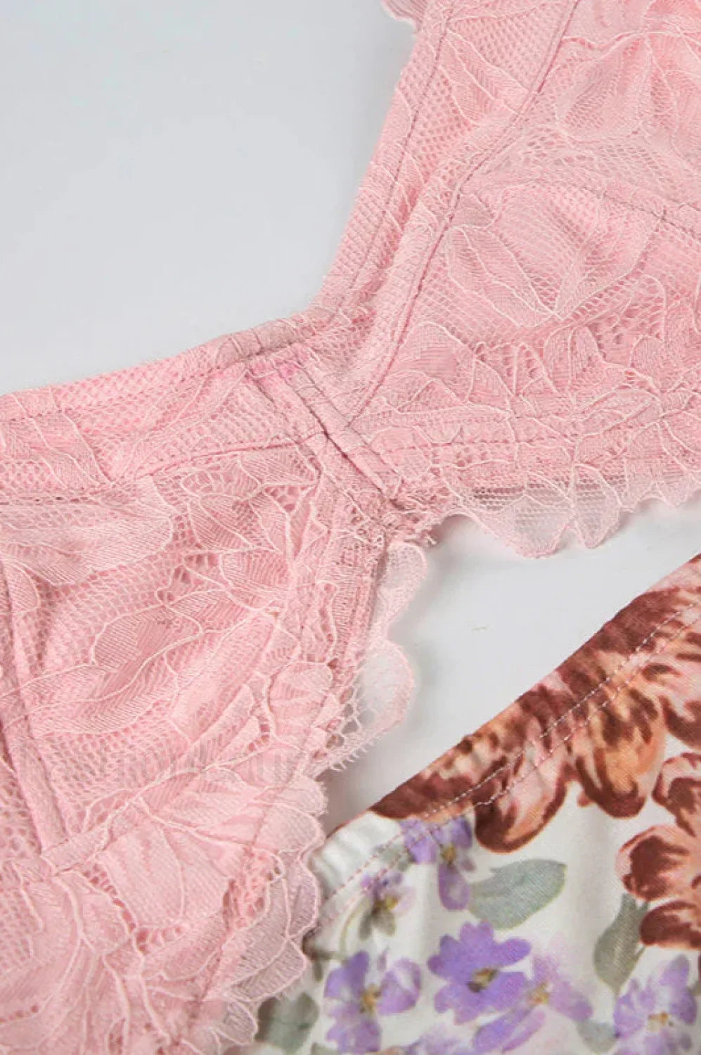 Pink Lace Splicing Printed Irregular Split Hollow Strappy Beach Maxi Dress