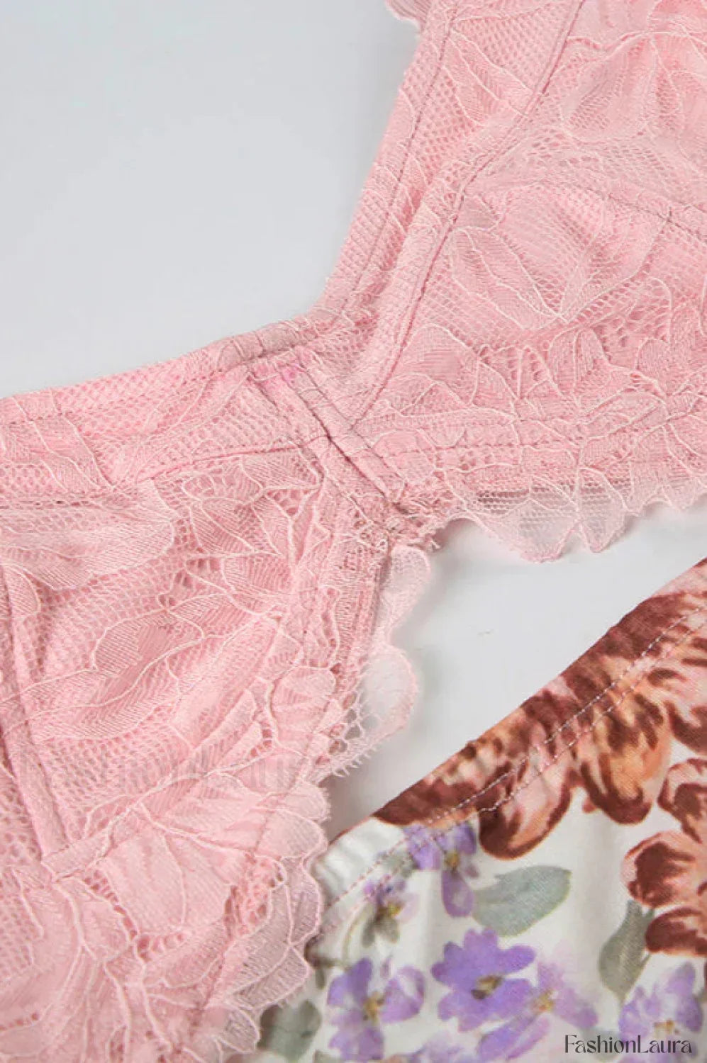 Pink Lace Splicing Printed Irregular Split Hollow Strappy Beach Maxi Dress