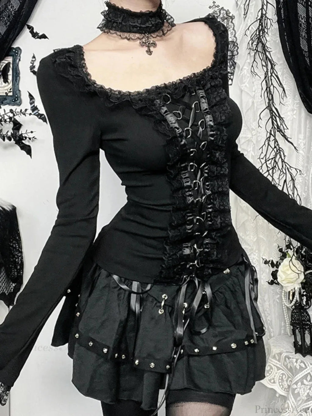 Lace Square Collar Knit Top