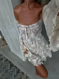 Lace Square Collar See-Through Mini Dress