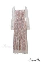 Lace Tie-up Flares Sleeve Midi Dress