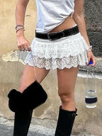 Lace Tiered Party Mini Skirt