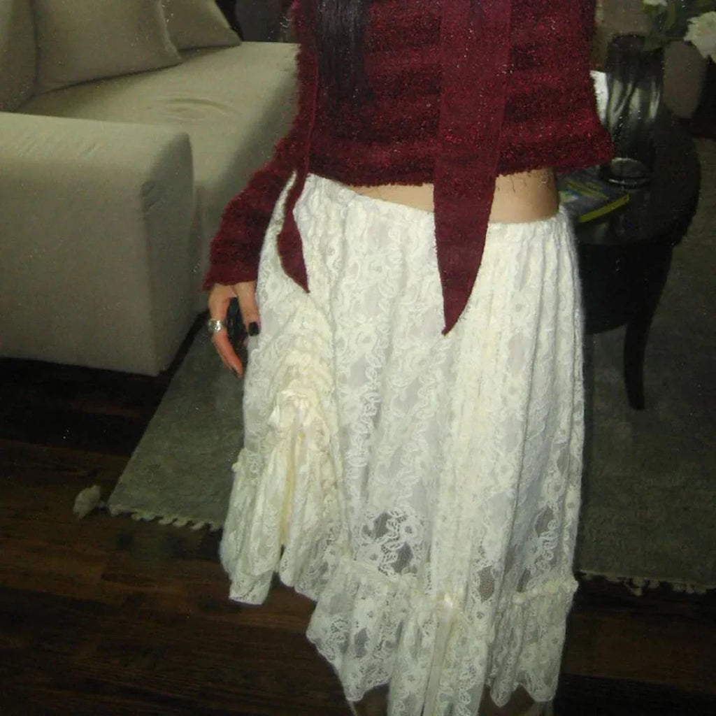 Lace Transparent Vintage Drawstring Bandage Skirt