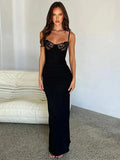 Lace Trim Backless Maxi Party Dress