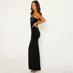 Lace Trim Backless Maxi Party Dress