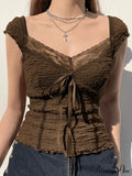 Lace Trim Graceful Buttoned Crop Top