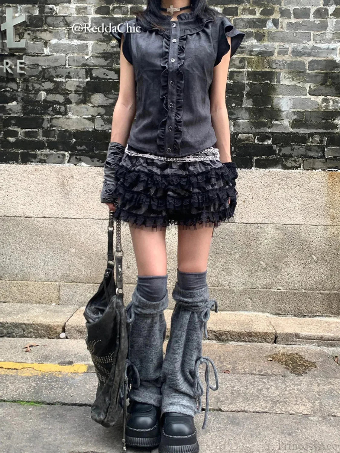 Lace Trim Puffy Ruffle Skirt