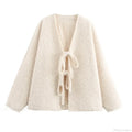 Lace-up Bow Brown Cardigan