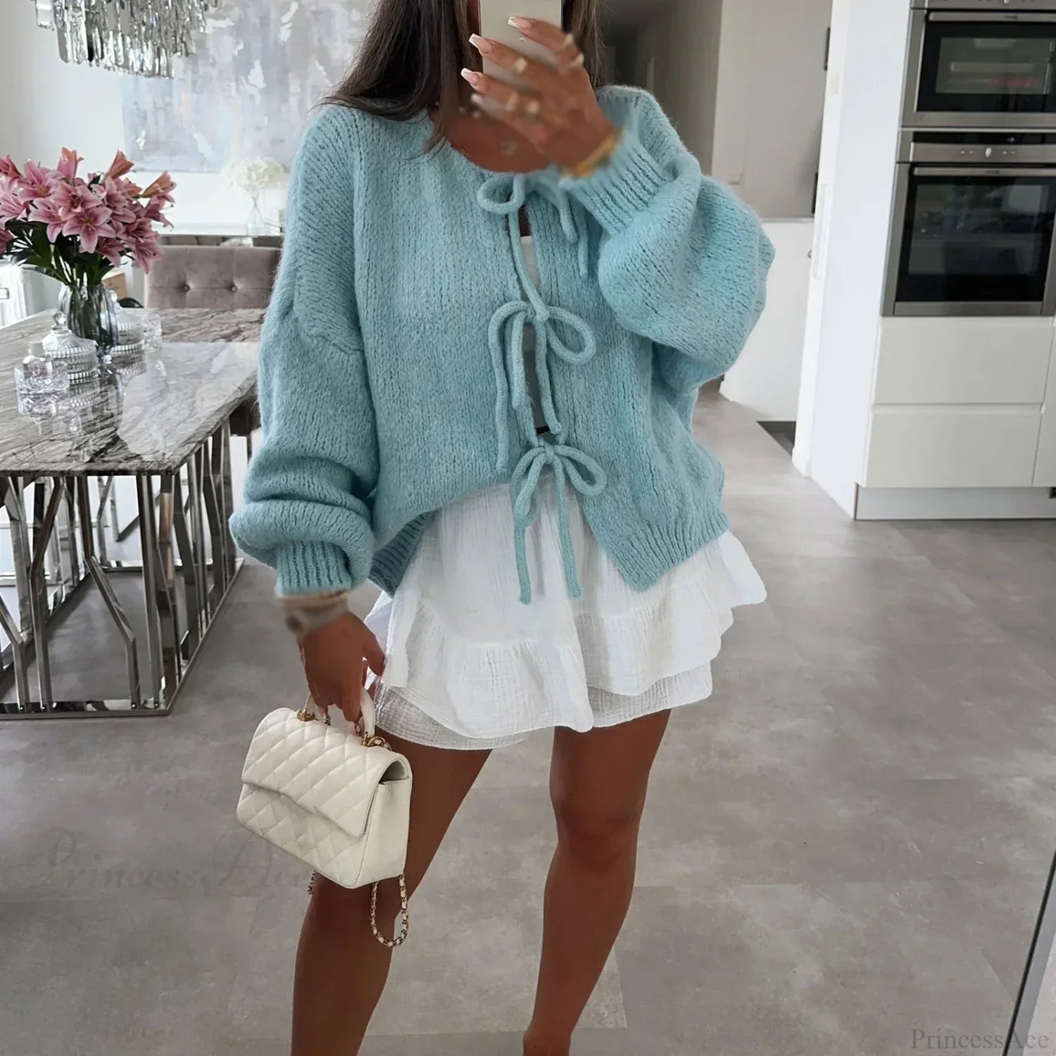 Lace-Up Hollow Out Patchwork Cardigan