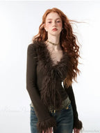 Lace Up Plush V-neck Cardigan