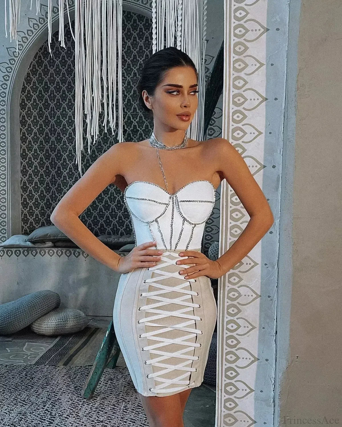 Lace-Up Red Mini Bandage Party Dress